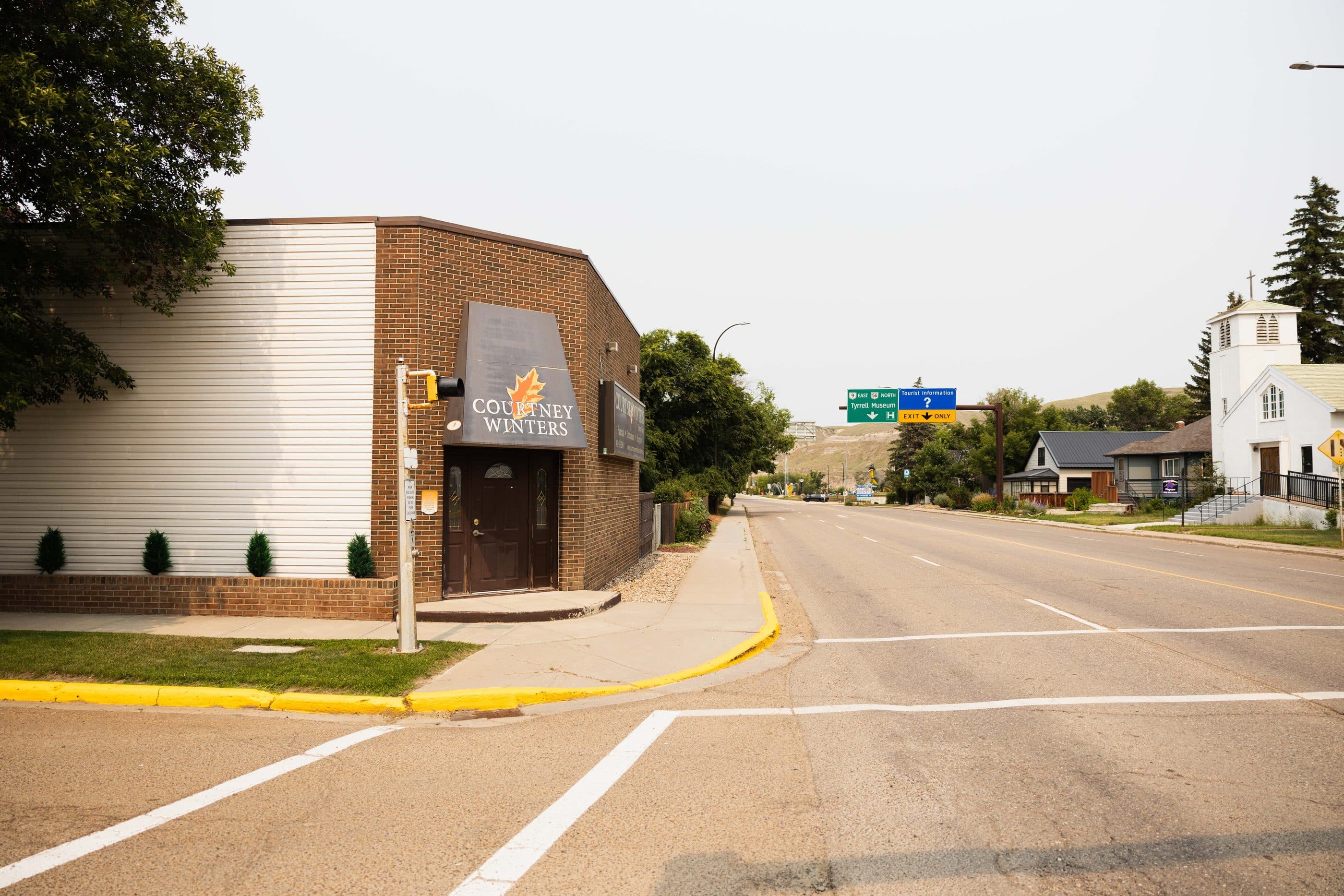 The funeral home looking down the main street of the Drumheller valley