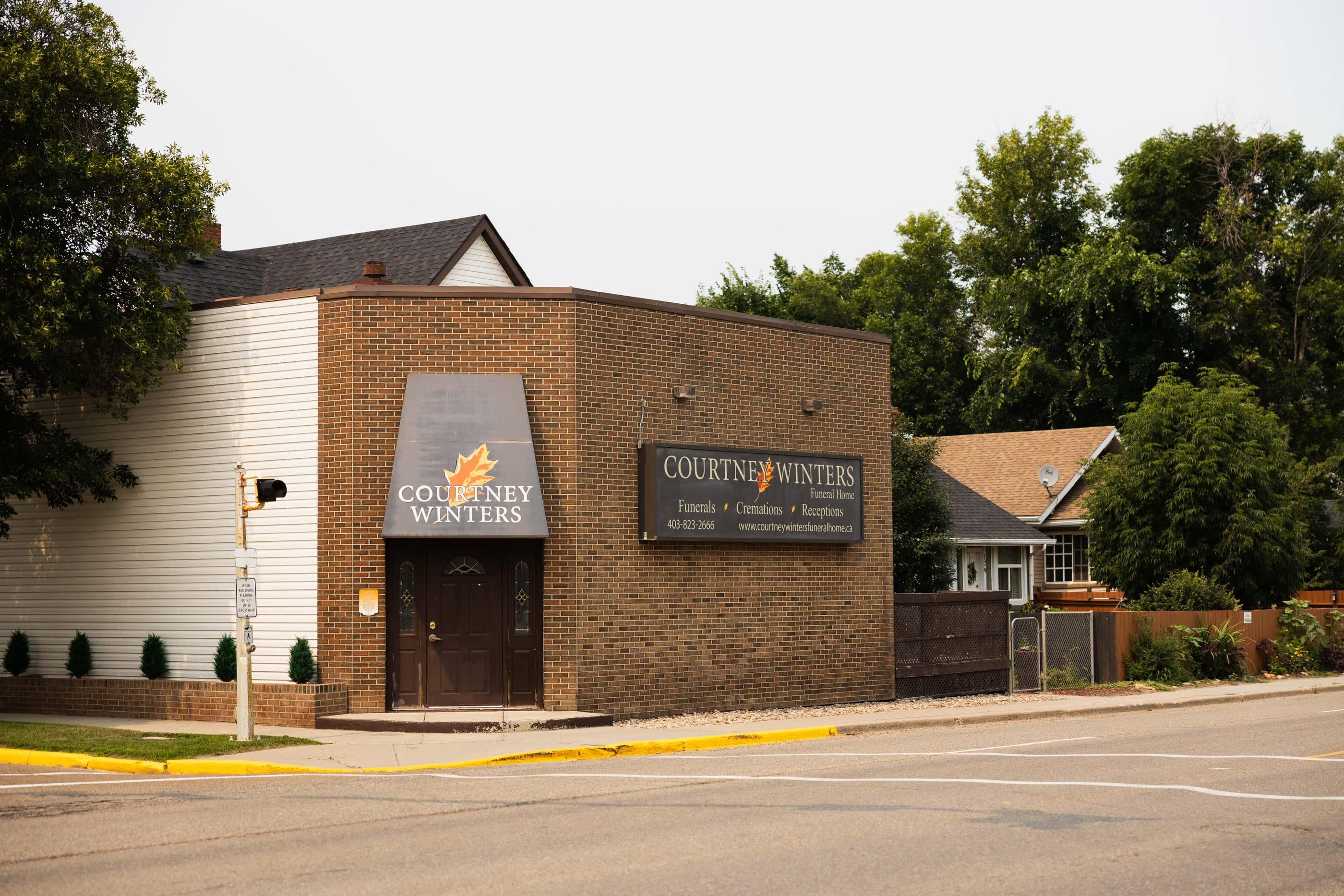 Courtney-Winters Funeral Home on the corner of 2nd Street West in Drumheller