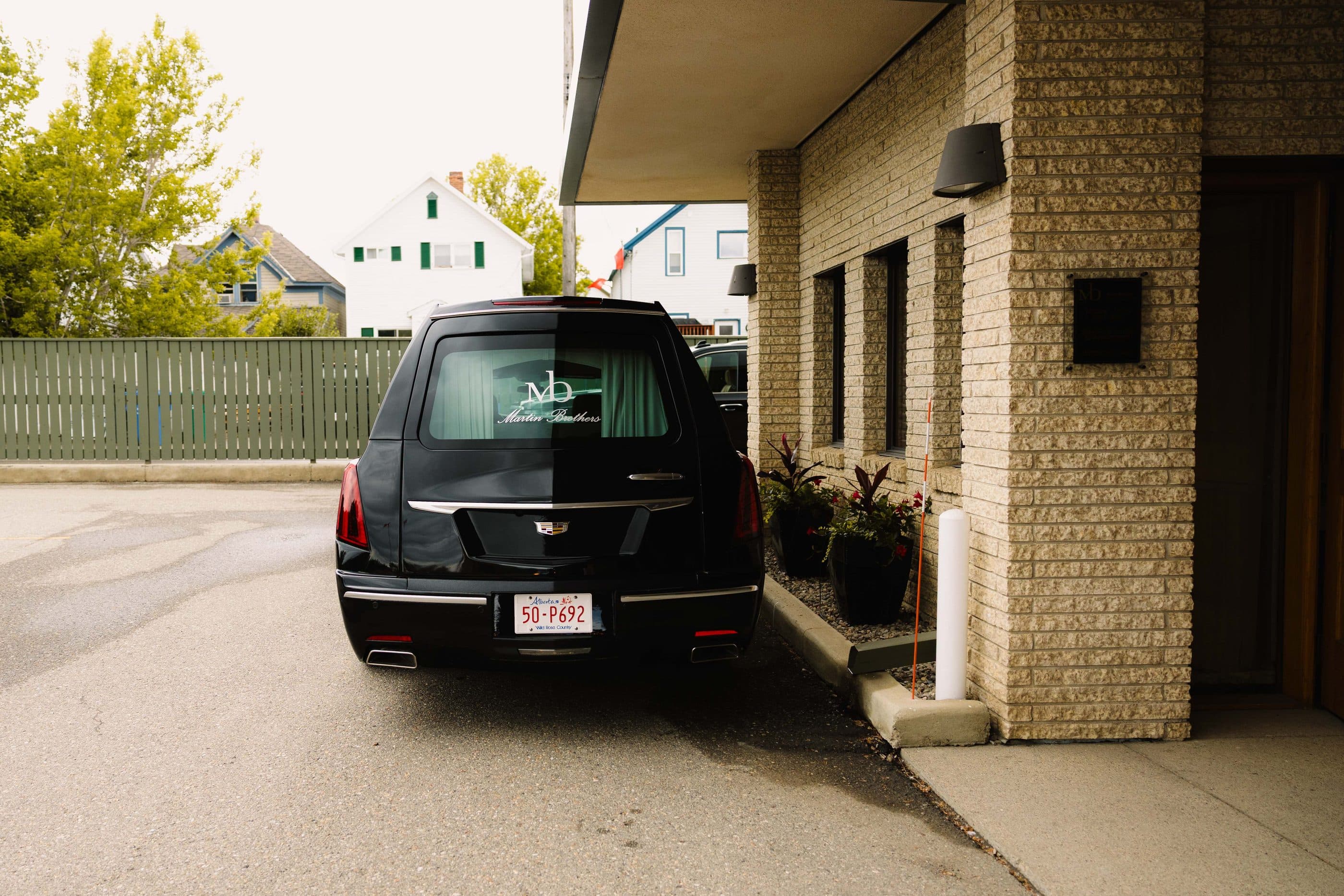 A Martin Brothers hearse parked outside the Riverview Chapel